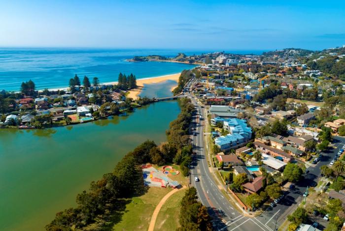Aerial view of Terrigal Lagoon and the ocean