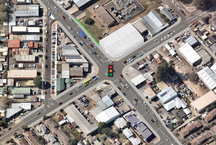 Aerial image showing visualisation of upgraded intersection.