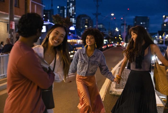 group of women on the street at night