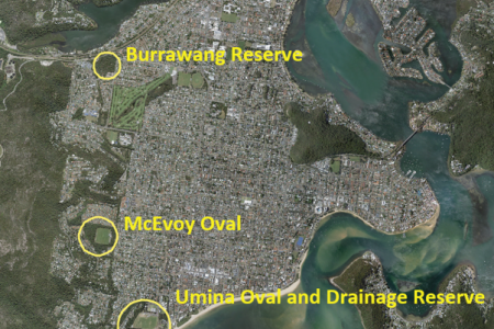 Aerial image of peninsula and ovals where works are being undertaken 